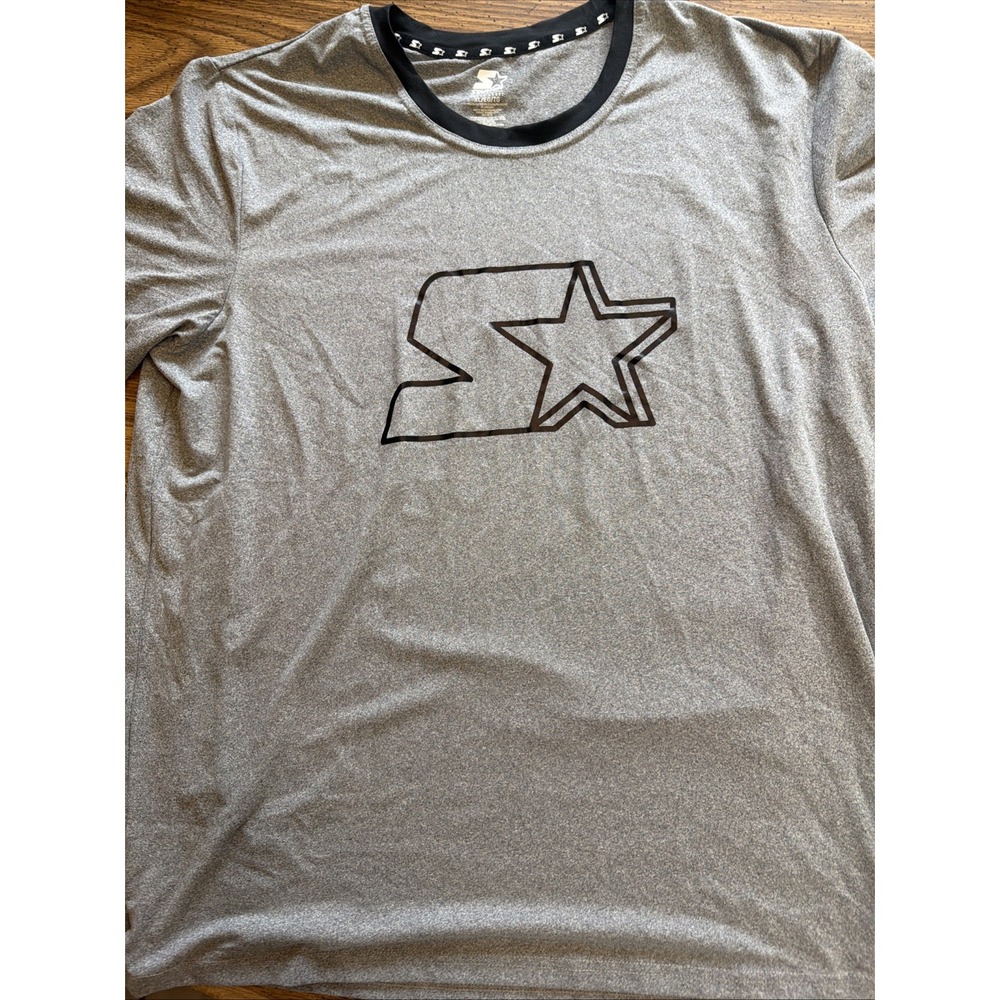 Starter Mens Shirt XL Gray Black Outline Logo Short Sleeve Crew Neck T-Shirt